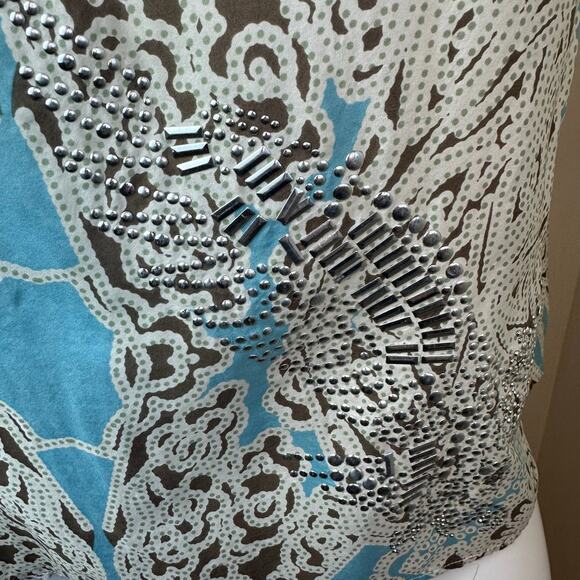Johnny Was For Love & Liberty Blue & Cream Silk Tank Studded Details sz XS - Picture 9 of 10